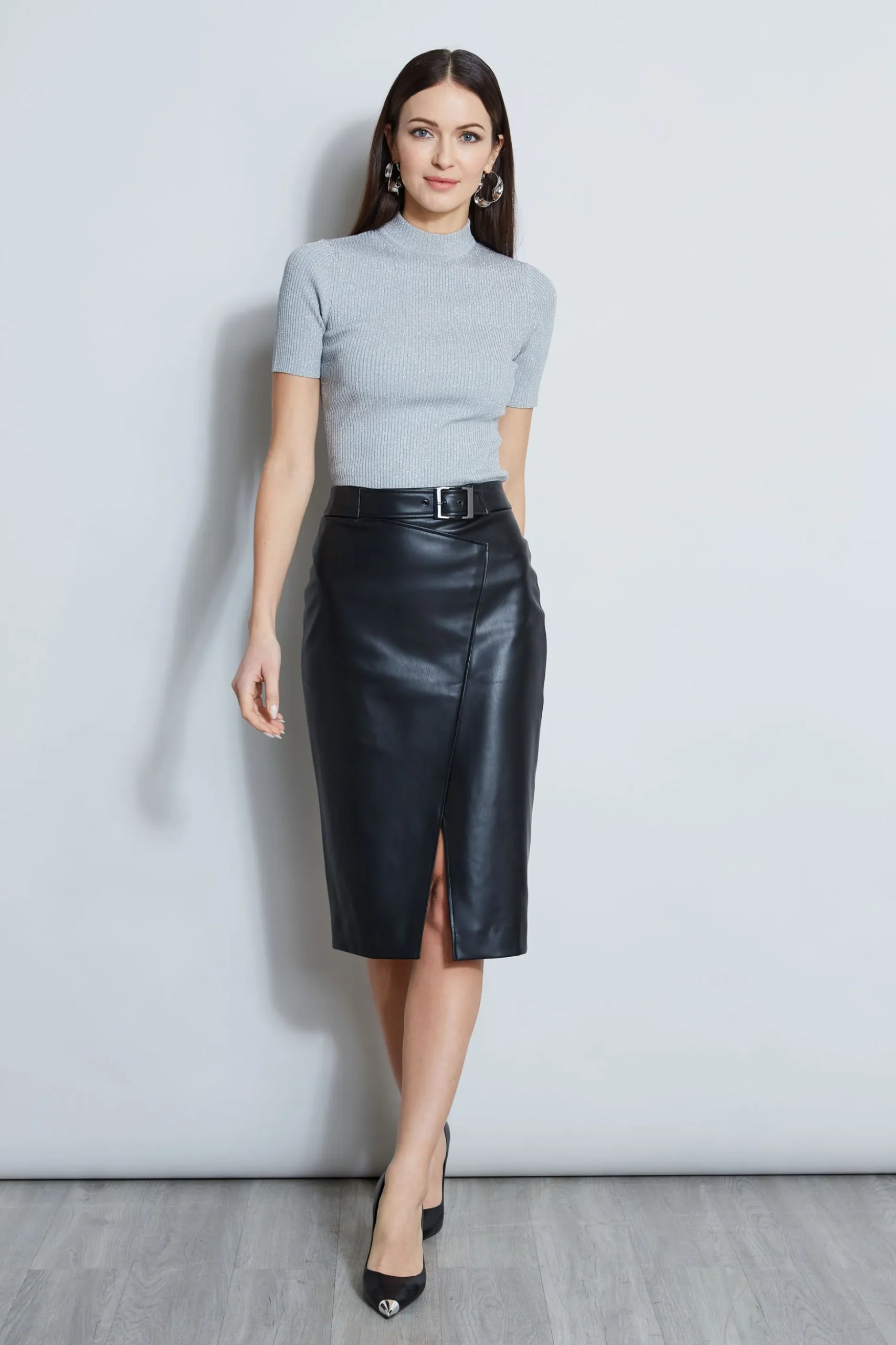 Elie Tahari Bottoms-Vegan Leather Pencil Skirt BLACK