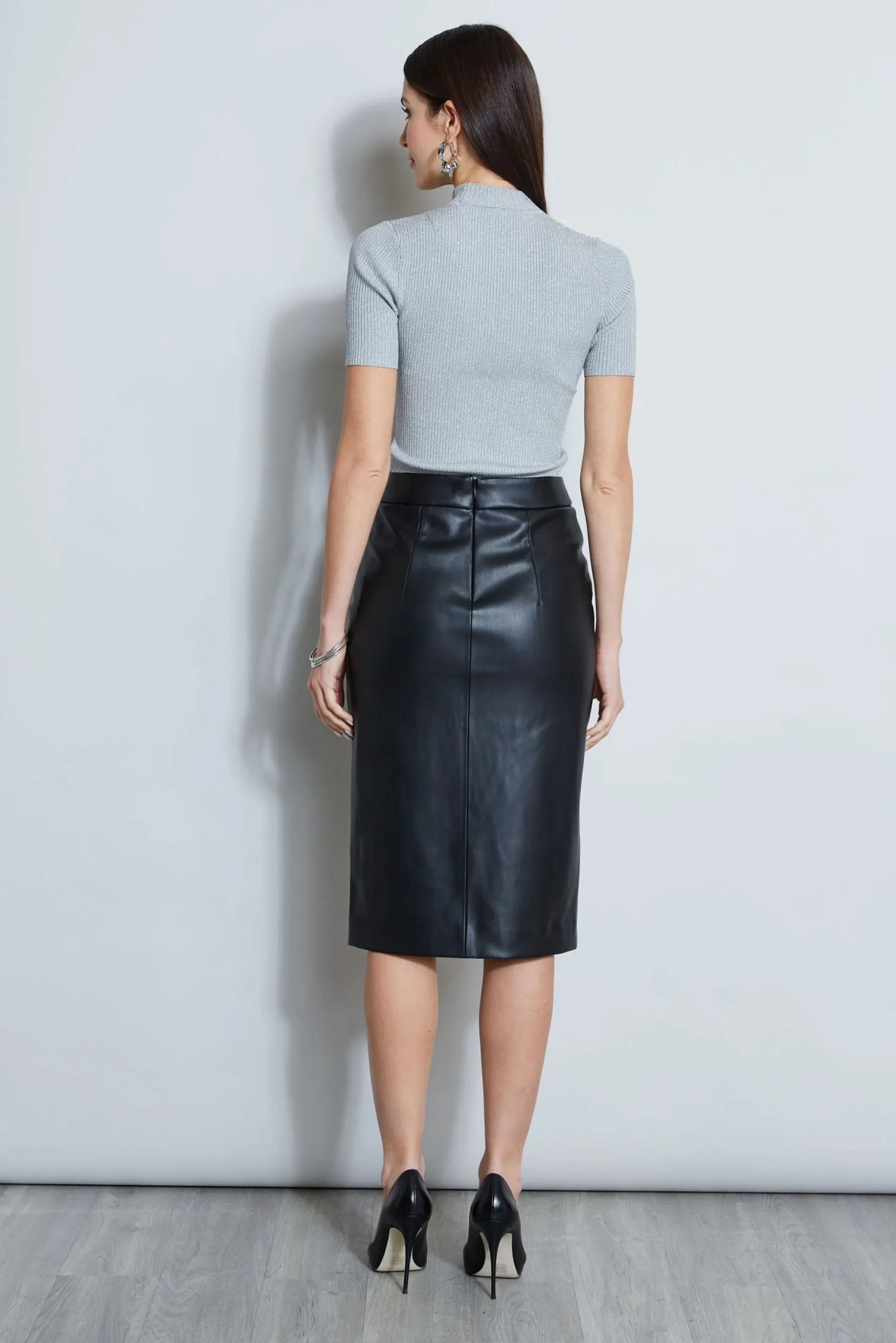 Elie Tahari Bottoms-Vegan Leather Pencil Skirt BLACK