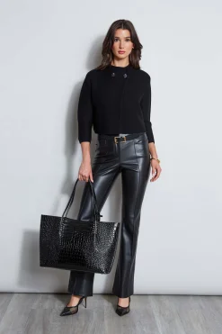 Elie Tahari Bottoms|Suiting-Vegan Leather Seam Pant BLACK