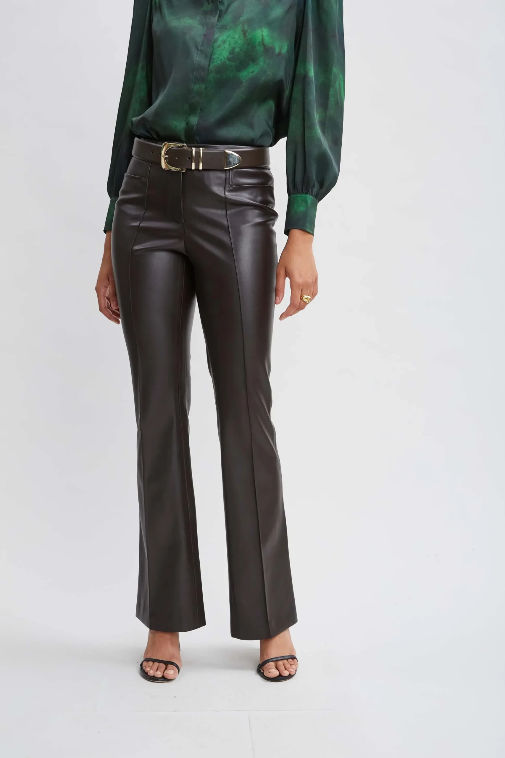 Elie Tahari Bottoms-Vegan Leather Seam Pants WOOD