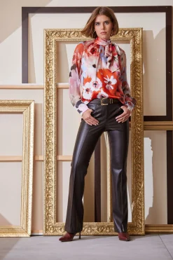 Elie Tahari Bottoms-Vegan Leather Seam Pants WOOD