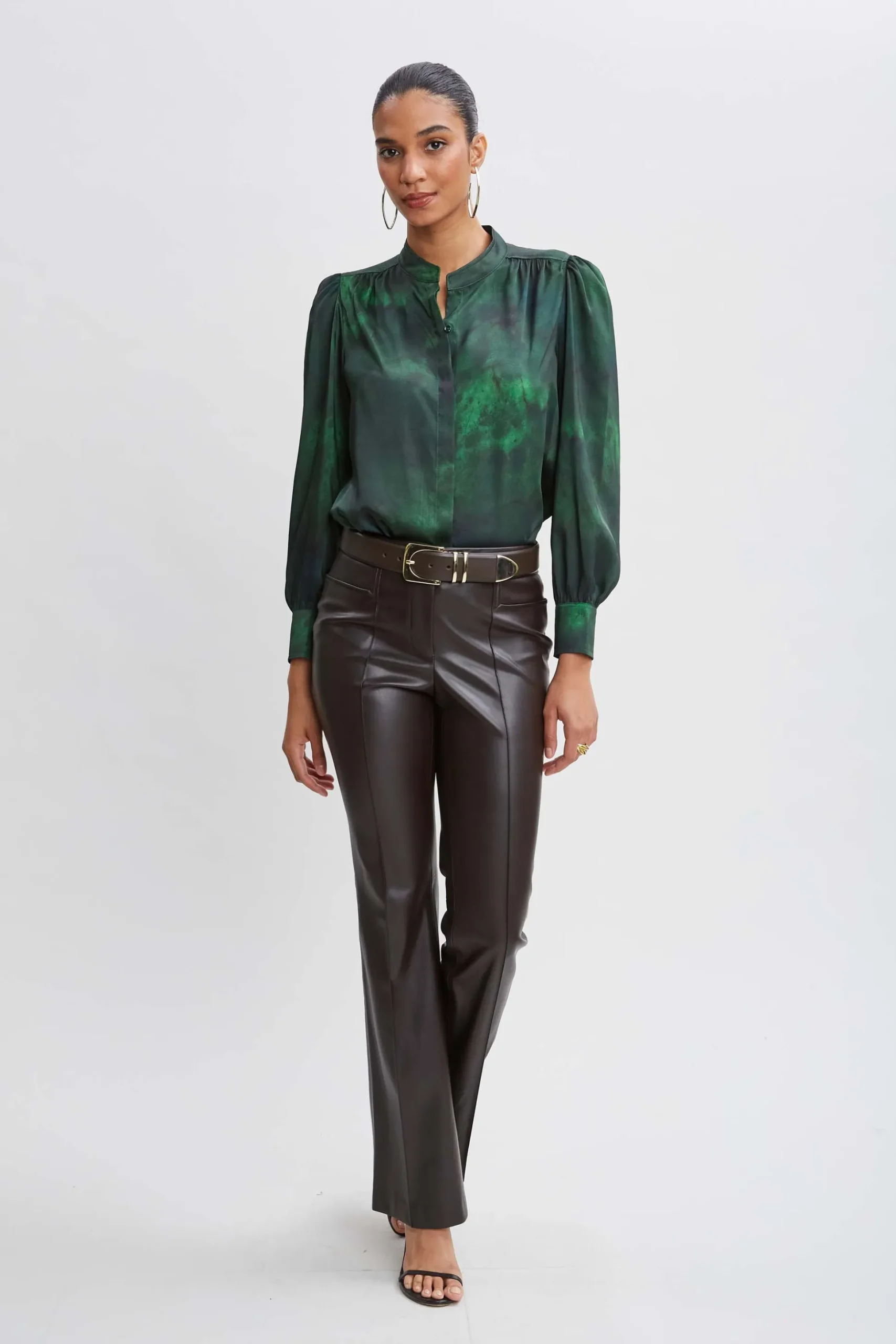 Elie Tahari Bottoms-Vegan Leather Seam Pants WOOD