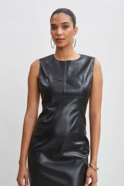 Elie Tahari Dresses & Jumpsuits|Sleeveless Dresses-Vegan Leather Side Panel Dress BLACK