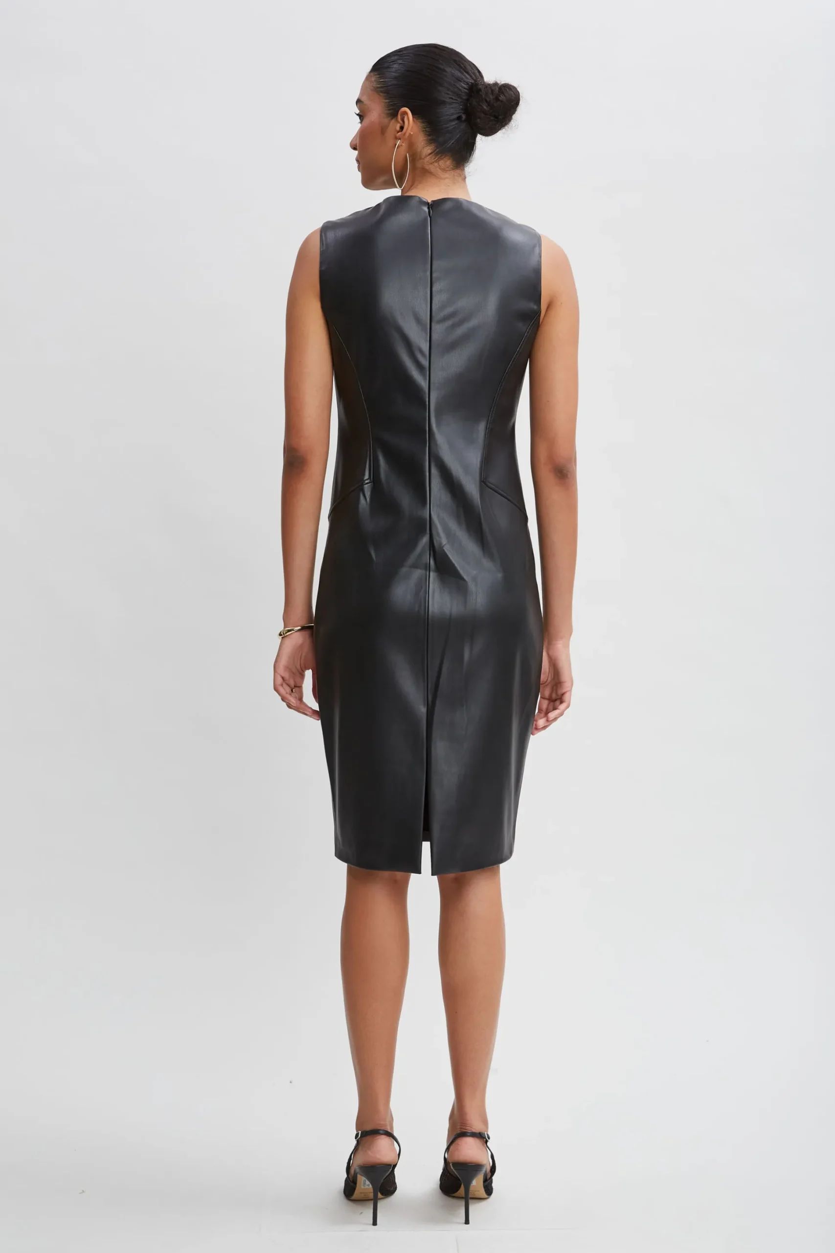 Elie Tahari Dresses & Jumpsuits|Sleeveless Dresses-Vegan Leather Side Panel Dress BLACK