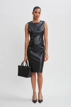 Elie Tahari Dresses & Jumpsuits|Sleeveless Dresses-Vegan Leather Side Panel Dress BLACK
