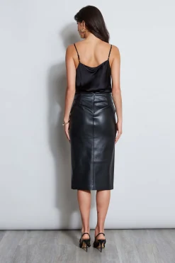 Elie Tahari Bottoms-Vegan Leather Twist Skirt BLACK