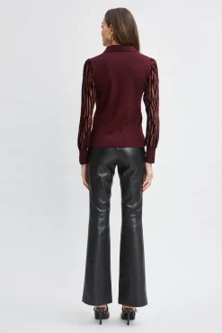 Elie Tahari Tops & Sweaters-Velvet Burnout Sleeve Polo Sweater MERLOT