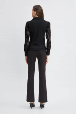 Elie Tahari Tops & Sweaters-Velvet Burnout Sleeve Polo Sweater BLACK