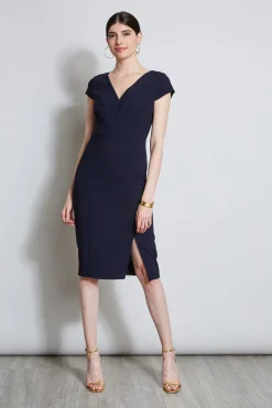 Elie Tahari Dresses & Jumpsuits|Short Sleeve Dresses-V-Neck Crepe Dress STARGAZER