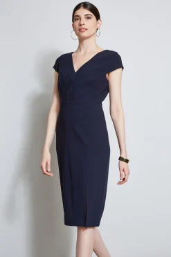 Elie Tahari Dresses & Jumpsuits|Short Sleeve Dresses-V-Neck Crepe Dress STARGAZER