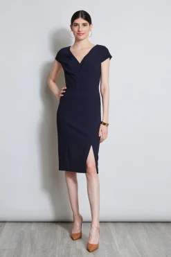 Elie Tahari Dresses & Jumpsuits|Short Sleeve Dresses-V-Neck Crepe Dress STARGAZER