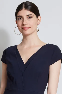 Elie Tahari Dresses & Jumpsuits|Short Sleeve Dresses-V-Neck Crepe Dress STARGAZER
