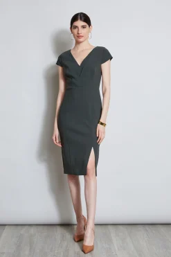 Elie Tahari Dresses & Jumpsuits|Short Sleeve Dresses-V-Neck Crepe Dress Camouflage
