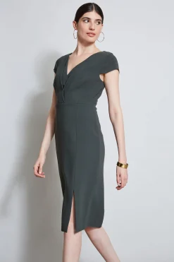 Elie Tahari Dresses & Jumpsuits|Short Sleeve Dresses-V-Neck Crepe Dress Camouflage
