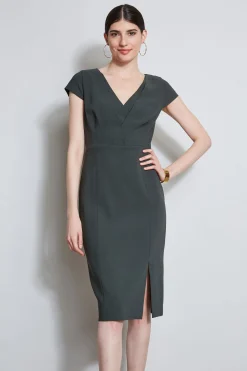 Elie Tahari Dresses & Jumpsuits|Short Sleeve Dresses-V-Neck Crepe Dress Camouflage