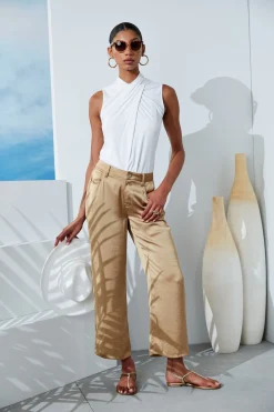 Elie Tahari Bottoms-Washed Satin Fluid Pant SANDCASTLE