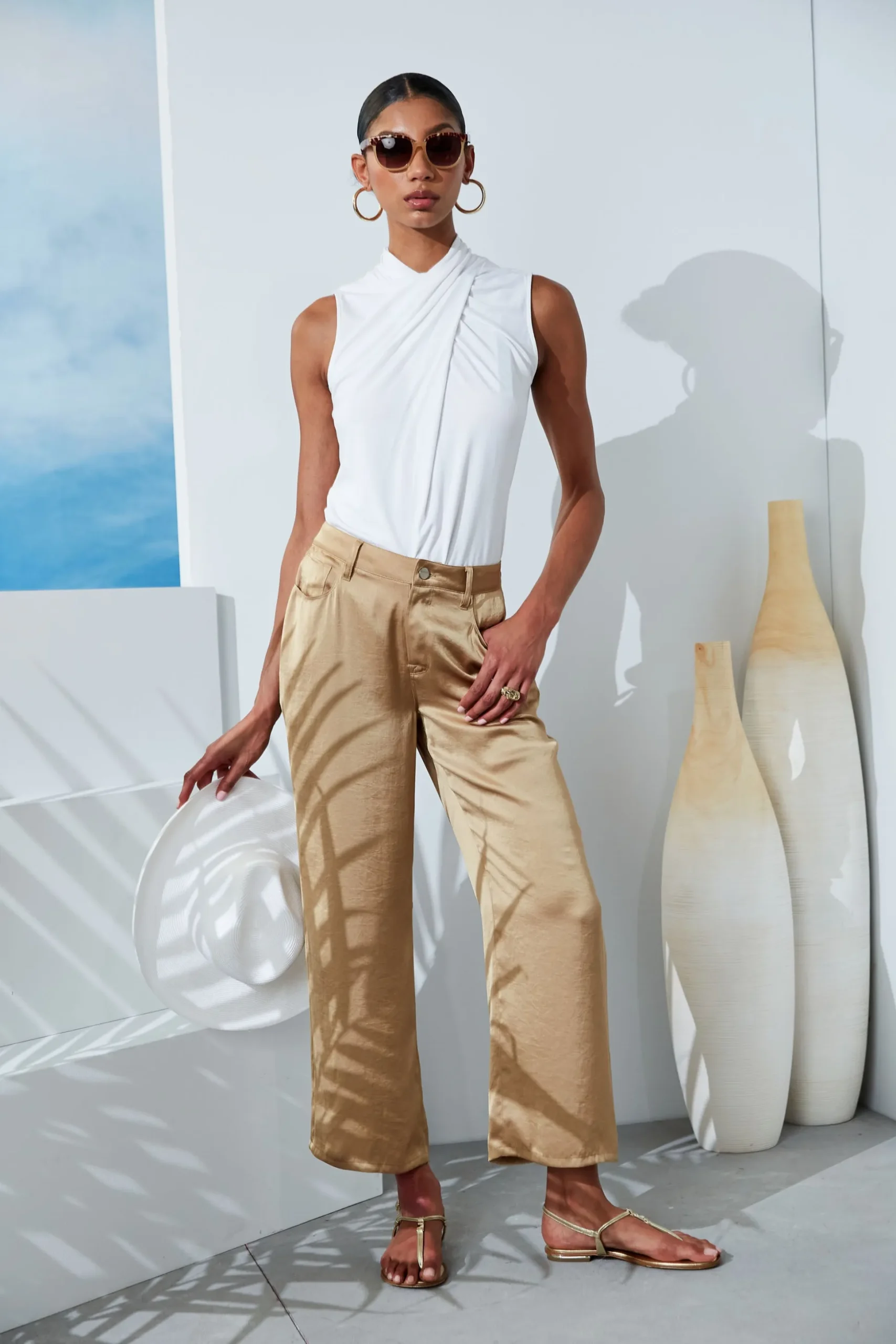 Elie Tahari Bottoms-Washed Satin Fluid Pant SANDCASTLE