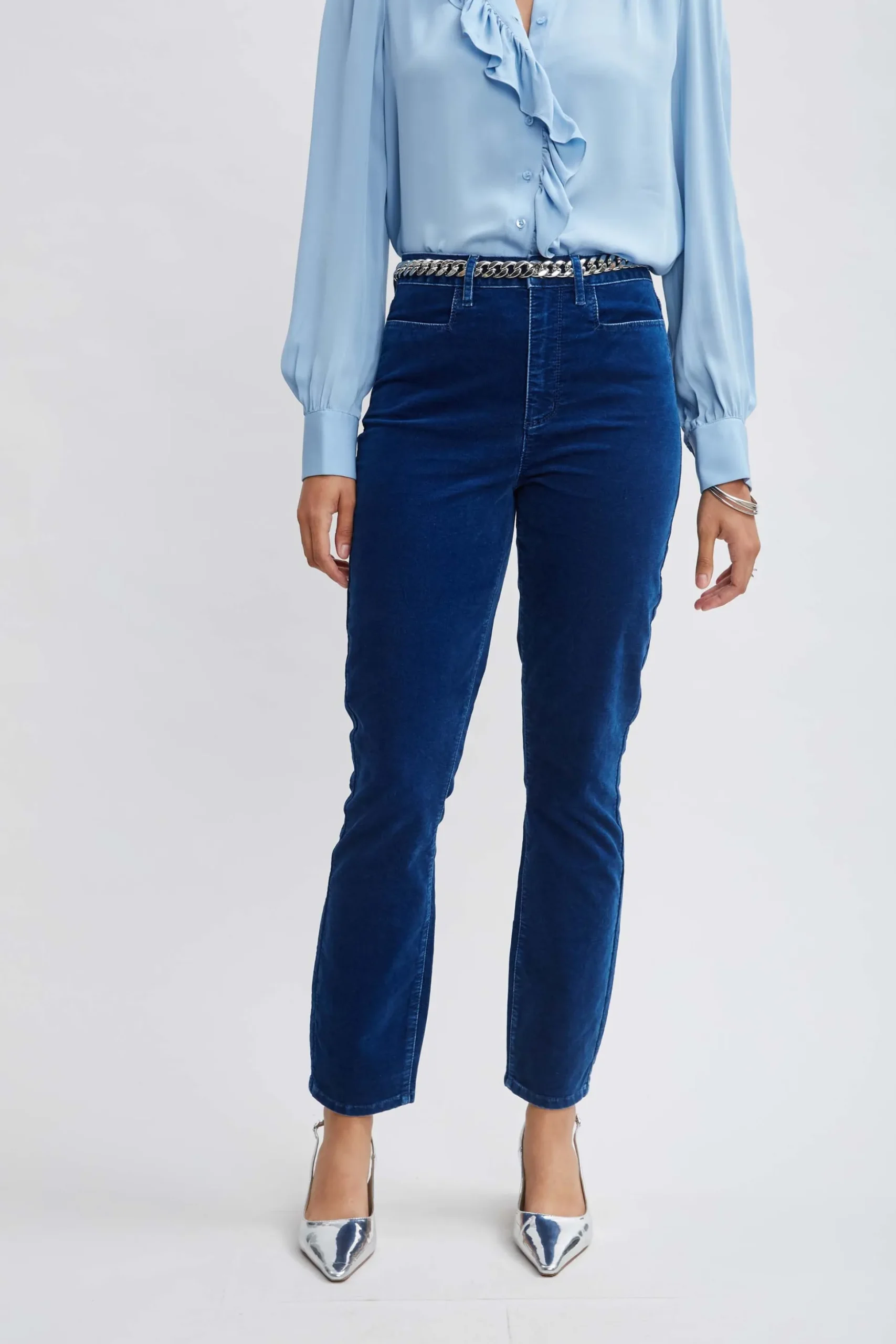Elie Tahari Bottoms-Washed Velvet Slim Pant PARISBLUE