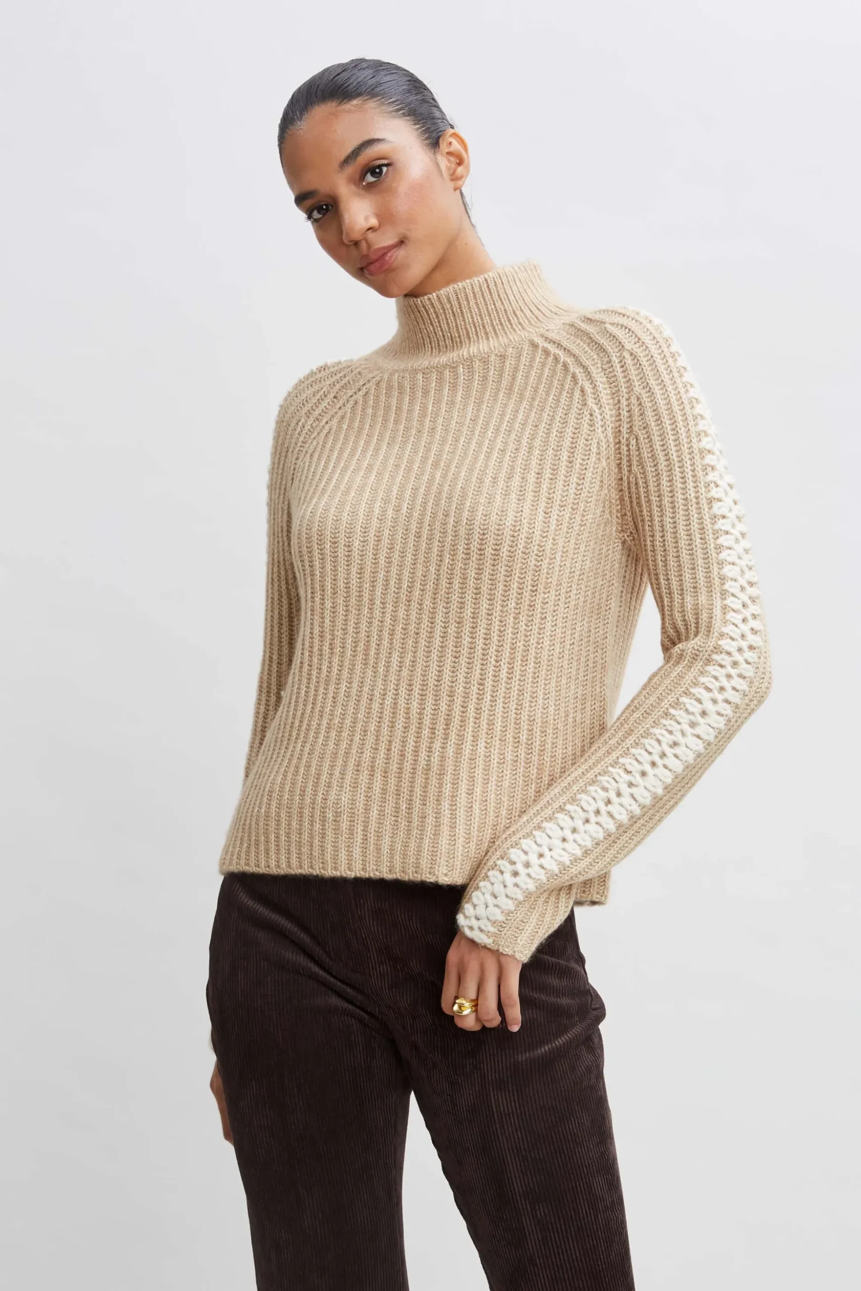 Elie Tahari Tops & Sweaters-Whipstitch Cotton Wool Sweater TOFFEEMELANGE