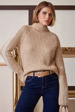 Elie Tahari Tops & Sweaters-Whipstitch Cotton Wool Sweater TOFFEEMELANGE