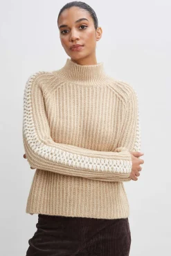 Elie Tahari Tops & Sweaters-Whipstitch Cotton Wool Sweater TOFFEEMELANGE