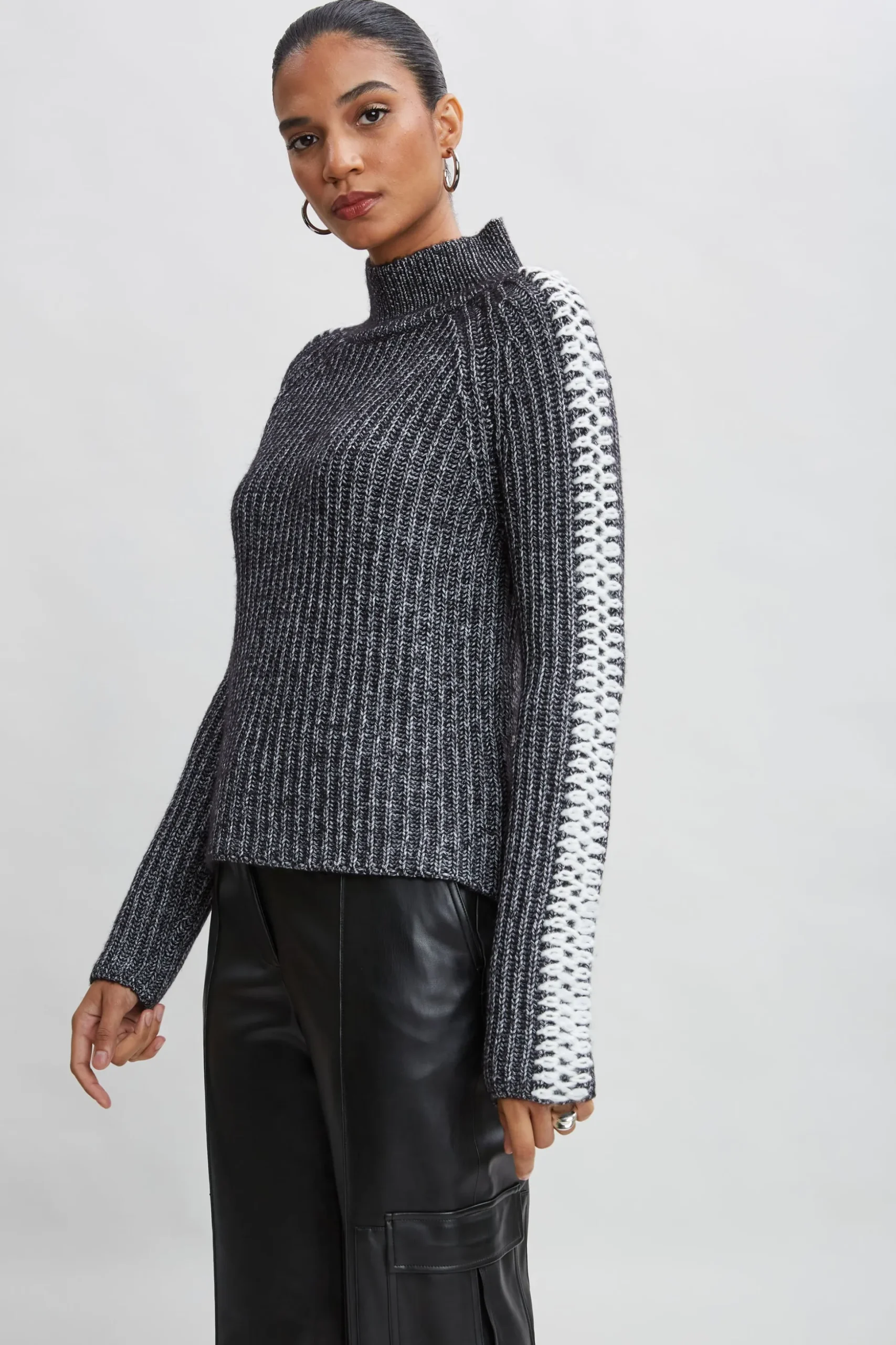 Elie Tahari Tops & Sweaters-Whipstitch Cotton Wool Sweater BLACKMELANGE