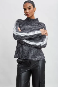 Elie Tahari Tops & Sweaters-Whipstitch Cotton Wool Sweater BLACKMELANGE