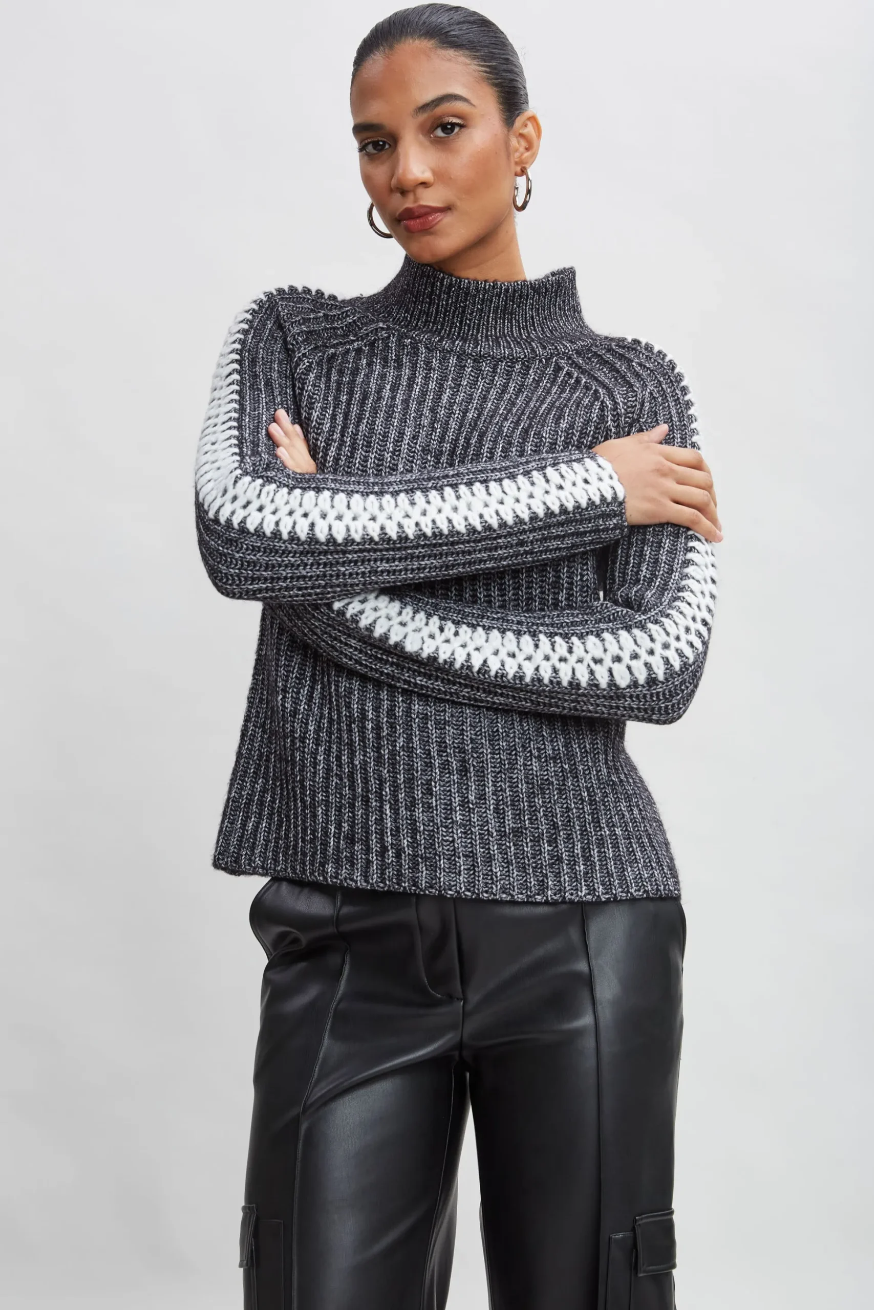 Elie Tahari Tops & Sweaters-Whipstitch Cotton Wool Sweater BLACKMELANGE