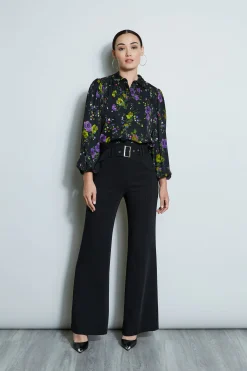 Elie Tahari Bottoms-Wide Leg Belted Pant NOIR