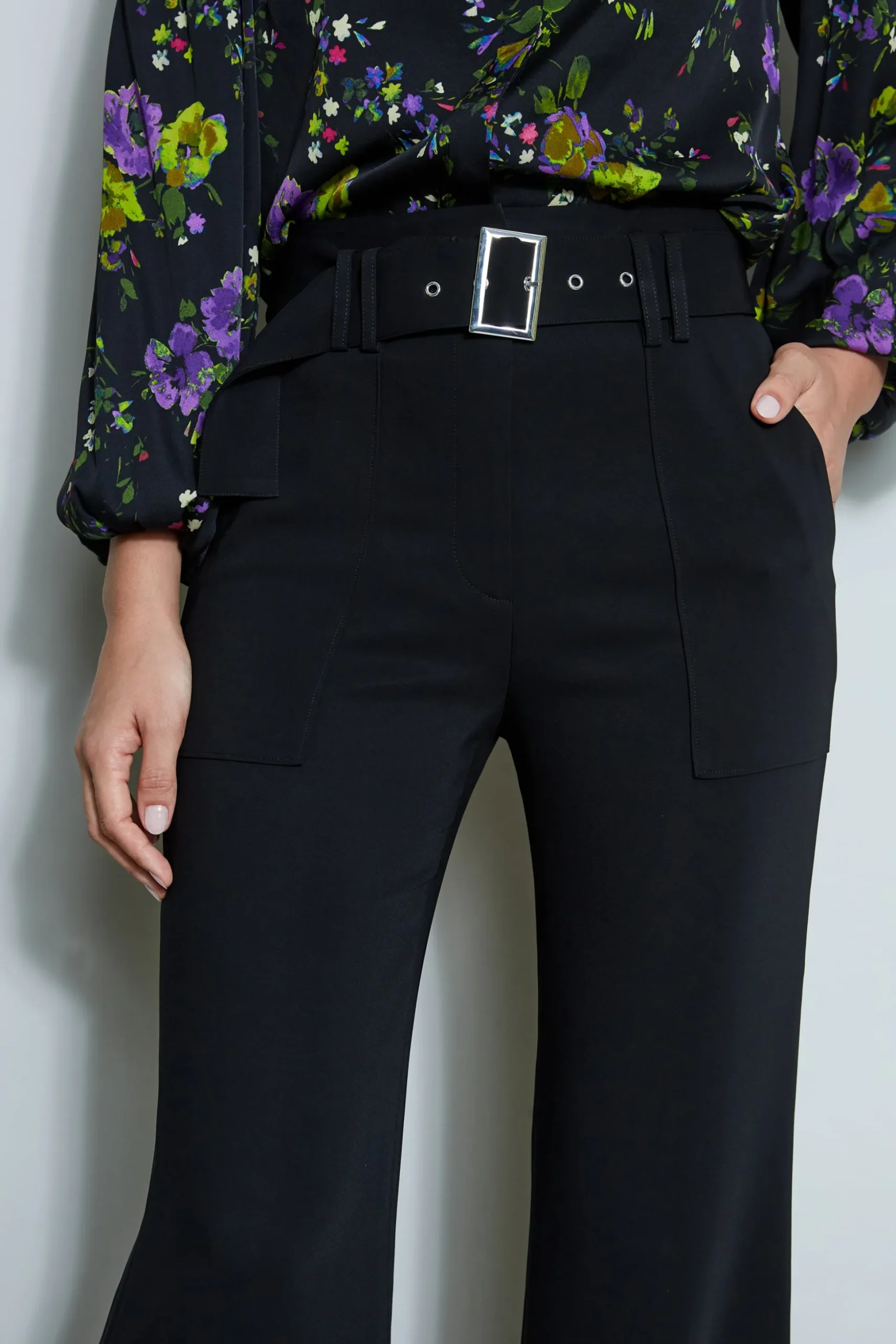 Elie Tahari Bottoms-Wide Leg Belted Pant NOIR