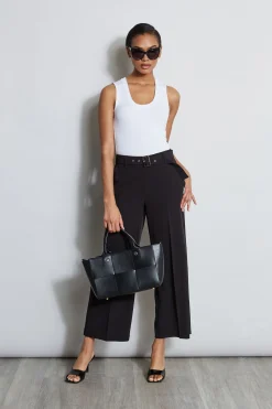 Elie Tahari Bottoms-Wide Leg Cropped Belted Pant NOIR