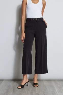 Elie Tahari Bottoms-Wide Leg Cropped Belted Pant NOIR