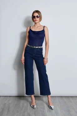 Elie Tahari Bottoms-Wide Leg Jean DARKWASH