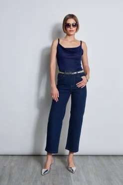 Elie Tahari Bottoms-Wide Leg Jean DARKWASH