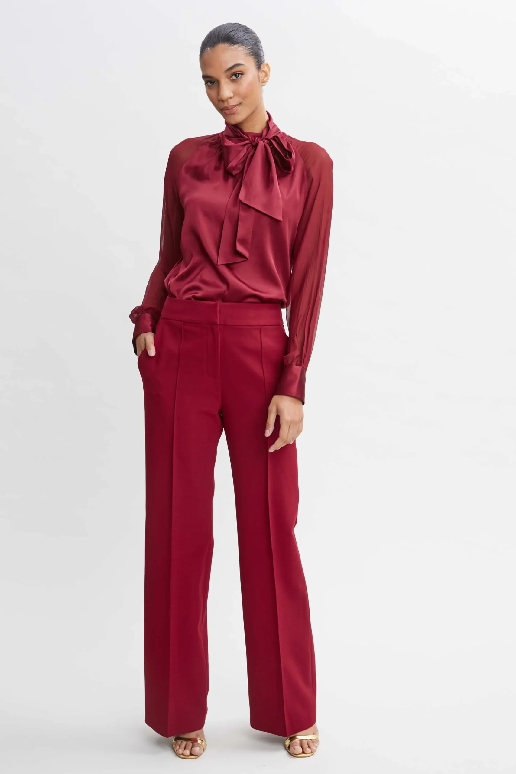 Elie Tahari Bottoms|Suiting-Wide Leg Pant SANGRIA
