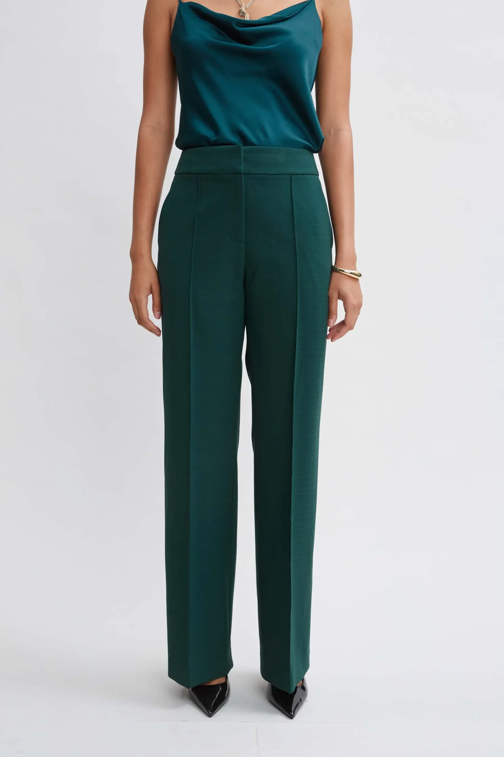 Elie Tahari Bottoms|Suiting-Wide Leg Pant FORESTGREEN