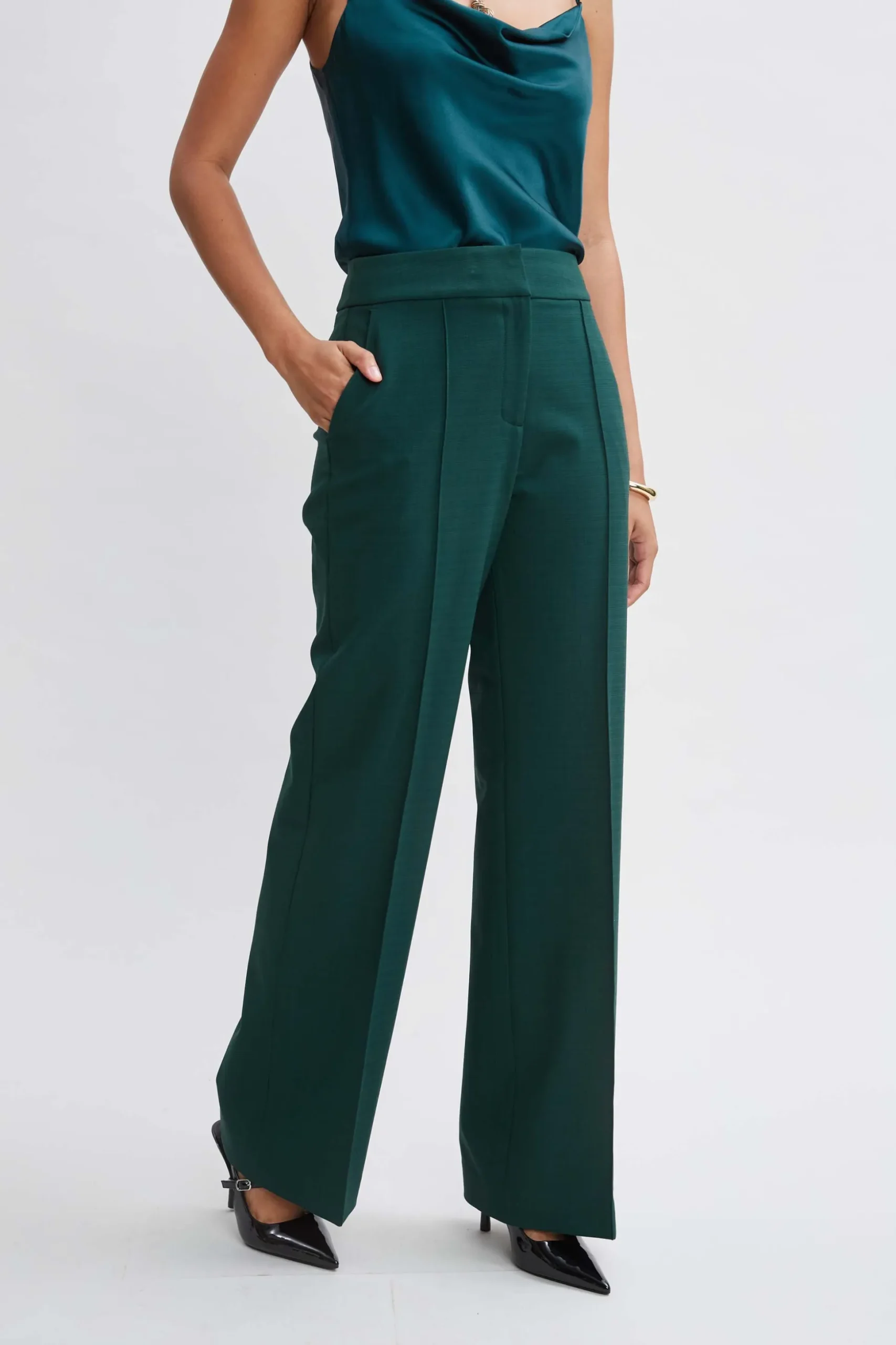 Elie Tahari Bottoms|Suiting-Wide Leg Pant FORESTGREEN
