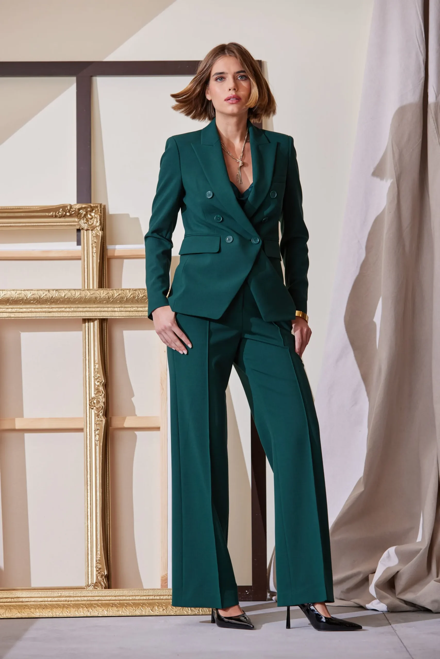 Elie Tahari Bottoms|Suiting-Wide Leg Pant FORESTGREEN