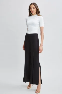 Elie Tahari Bottoms|Suiting-Wide Leg Slit Pant NOIR