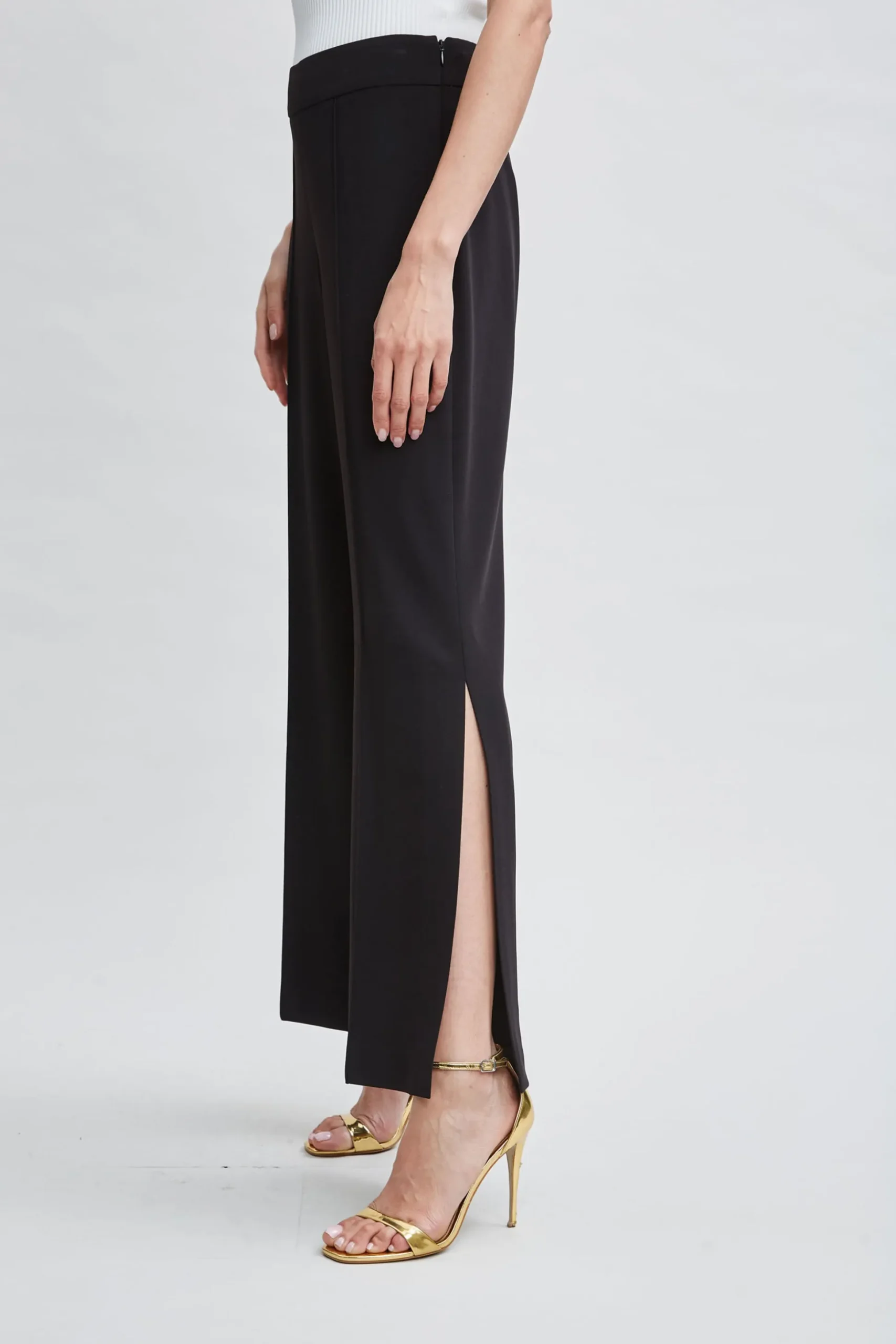 Elie Tahari Bottoms|Suiting-Wide Leg Slit Pant NOIR