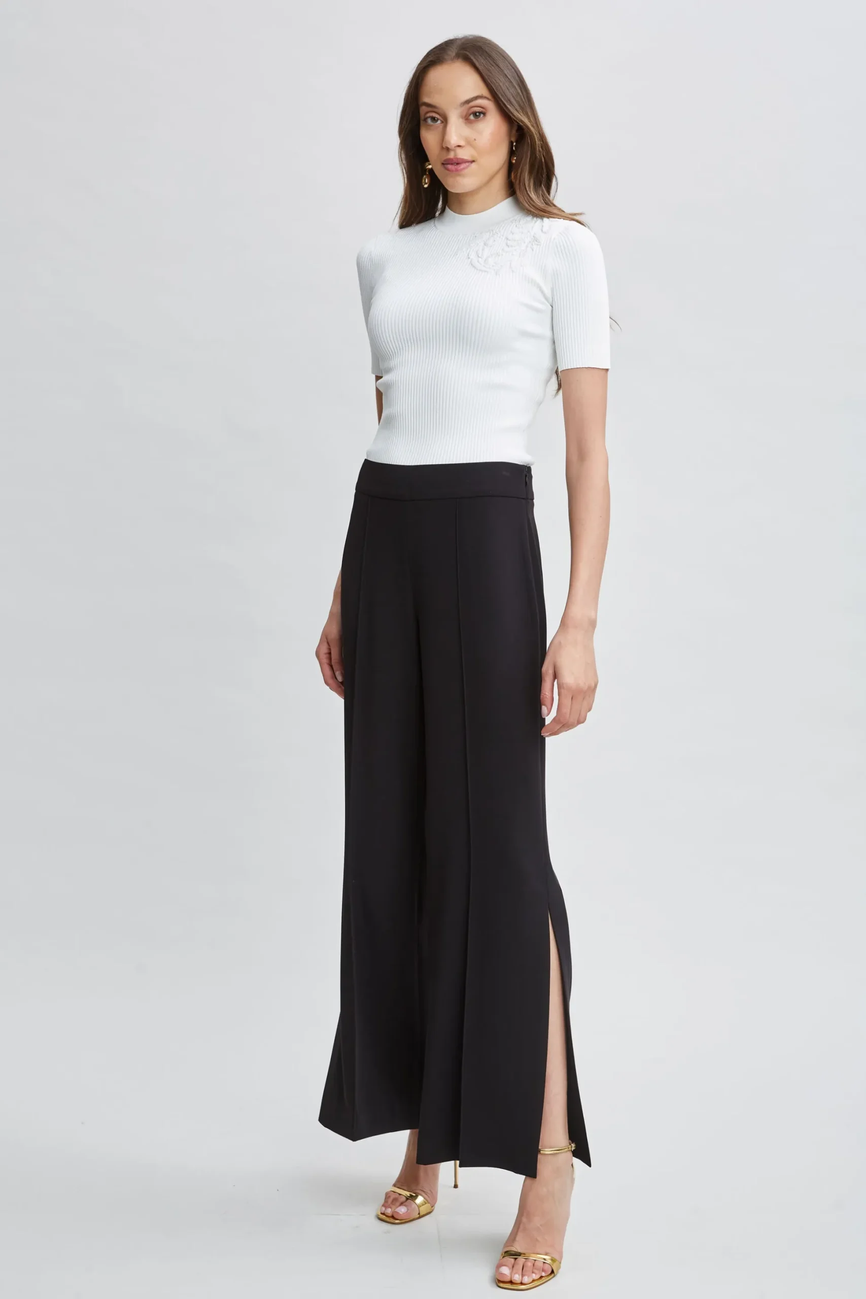Elie Tahari Bottoms|Suiting-Wide Leg Slit Pant NOIR