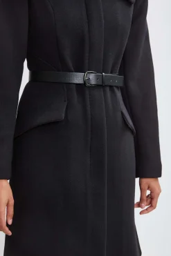 Elie Tahari Coats-Wool Belted Panel Coat BLACK