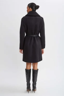 Elie Tahari Coats-Wool Belted Panel Coat BLACK