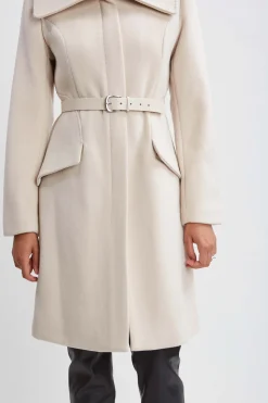 Elie Tahari Coats-Wool Belted Panel Coat ALMOND