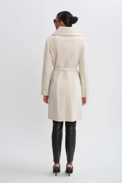 Elie Tahari Coats-Wool Belted Panel Coat ALMOND
