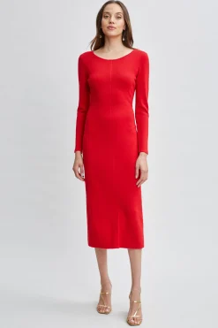 Elie Tahari Dresses & Jumpsuits-Wool Draped Chain Sweater Dress RUBYRED