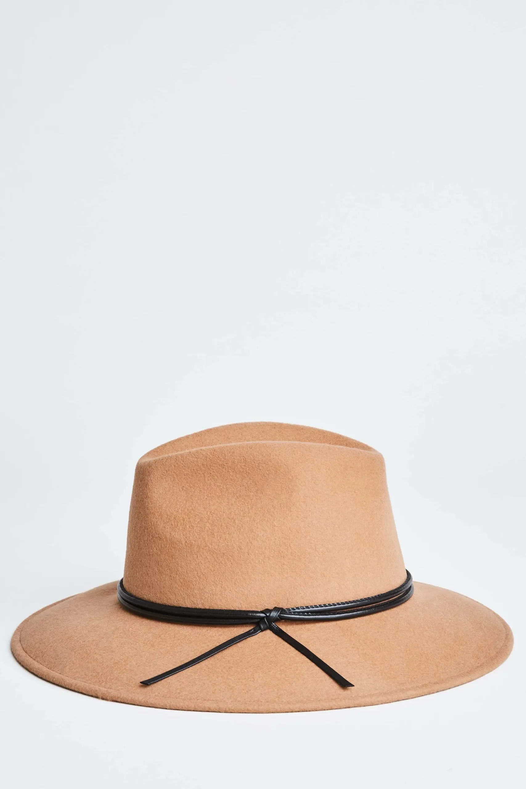 Elie Tahari Fragrance|Gloves-Wool Wide Brim Leather Trim Fedora Hat CAMEL