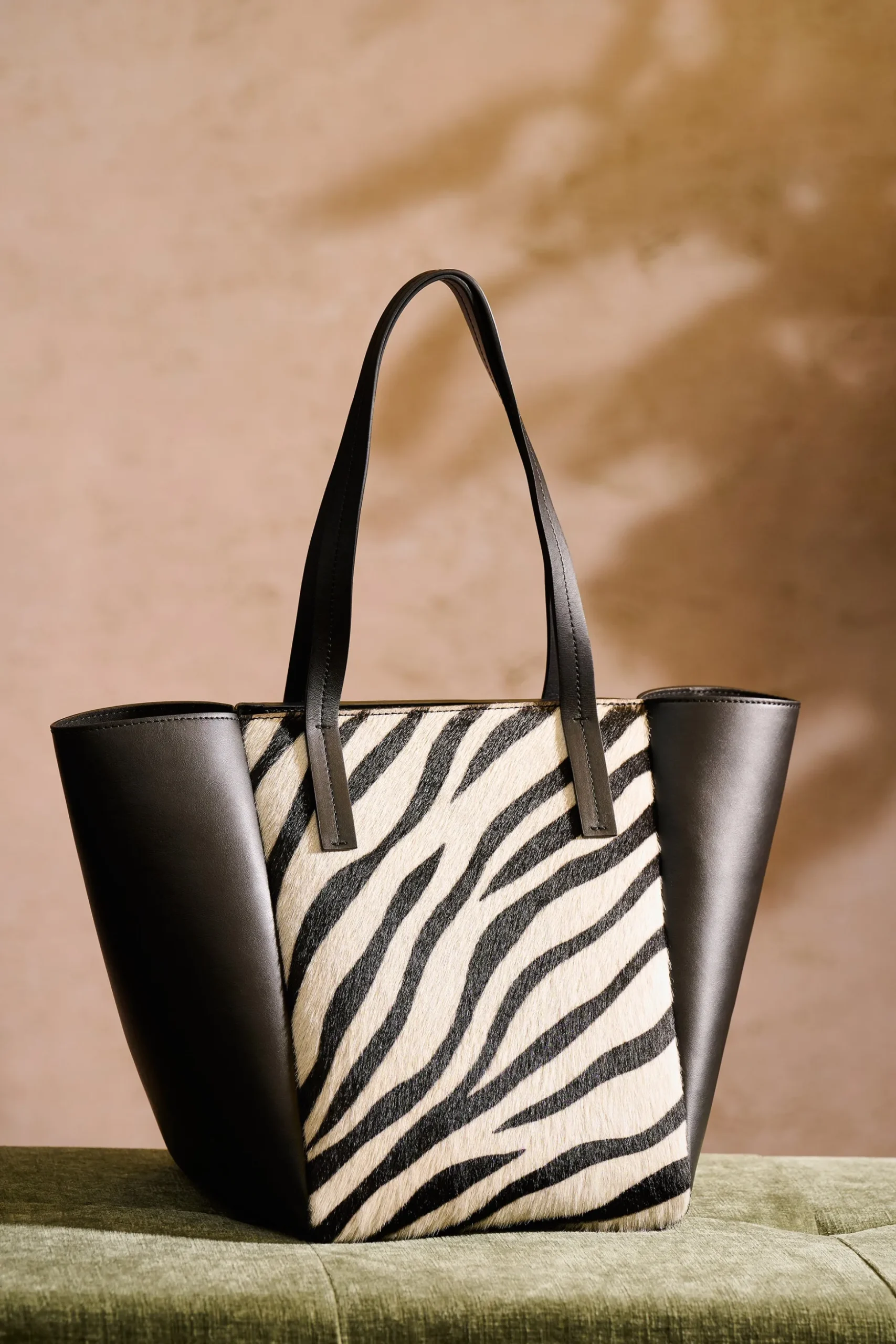 Elie Tahari Fragrance|Gloves-Zebra Calf Hair Tote BLACK-WHITE